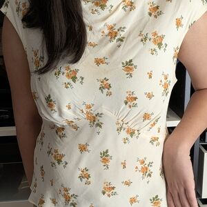 Reformation Cream Top with Orange Floral Design